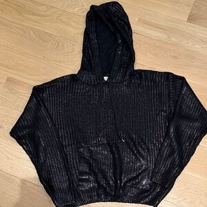 Elan Shimmery Black Hooded Knit Pullover